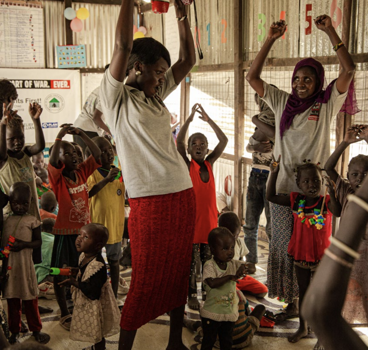 Learning session in a temporary classroom