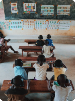 Sudanese workshop — children testing the game in a classroom